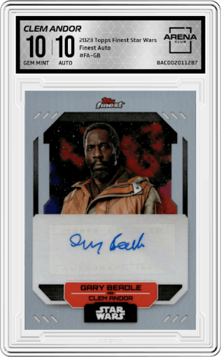 Clem Andor from the 2023 Topps Finest Star Wars set graded by Arena Club and given an overall grade of 10.