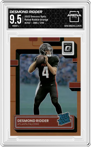 Desmond Ridder from the 2022 Panini Donruss Optic set featuring a Orange parallel graded by Arena Club and given an overall grade of 9.5.