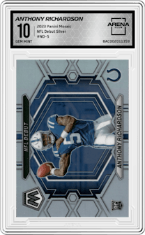 Anthony Richardson from the 2023 Panini Mosaic set featuring a Silver parallel graded by Arena Club and given an overall grade of 10.