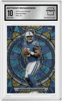Anthony Richardson from the 2023 Panini Mosaic set graded by Arena Club and given an overall grade of 10.
