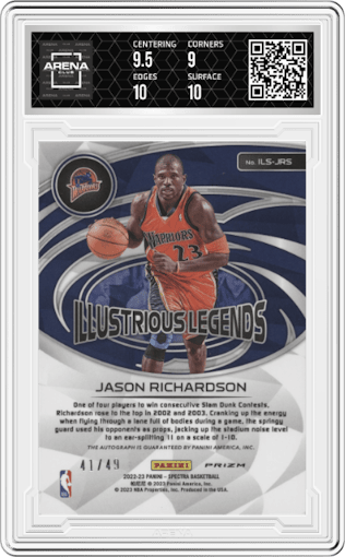 Jason Richardson from the 2022-23 Panini Spectra set featuring a Astral parallel graded by Arena Club and given an overall grade of 9.5.