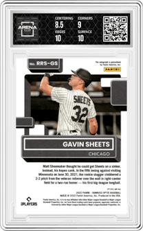 Gavin Sheets from the 2022 Donruss Optic set featuring a Holo parallel graded by Arena Club and given an overall grade of 9.