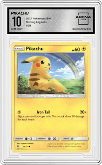 Pikachu from the 2017 Pokemon S&M set graded by Arena Club and given an overall grade of 10.