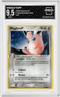 Wigglytuff from the 2006 Pokemon EX set graded by Arena Club and given an overall grade of 9.5.