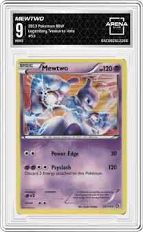 Mewtwo from the 2013 Pokemon B&W set graded by Arena Club and given an overall grade of 9.