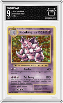 Nidoking from the 2016 Pokemon XY set graded by Arena Club and given an overall grade of 9.