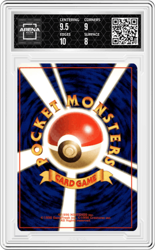 Jolteon from the 1997 Pokemon JPN set graded by Arena Club and given an overall grade of 8.5.