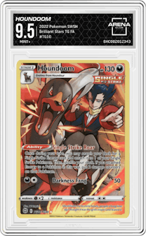 Houndoom from the 2022 Pokemon SWSH set graded by Arena Club and given an overall grade of 9.5.