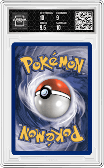 Pikachu from the 1999 Pokemon DEU set featuring a Yellow Cheeks parallel graded by Arena Club and given an overall grade of 9.5.