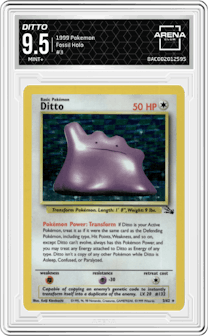Ditto from the 1999 Pokemon set graded by Arena Club and given an overall grade of 9.5.