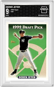 Derek Jeter from the 1993 Topps set graded by Arena Club and given an overall grade of 9.