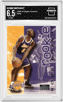 Kobe Bryant from the 1996-97 Skybox Premium set graded by Arena Club and given an overall grade of 6.5.