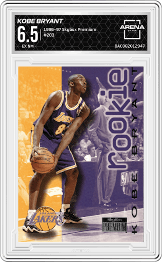 Kobe Bryant from the 1996-97 Skybox Premium set graded by Arena Club and given an overall grade of 6.5.