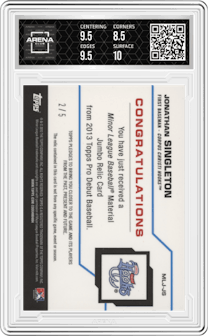 Jonathan Singleton from the 2013 Topps Pro Debut set graded by Arena Club and given an overall grade of 9.