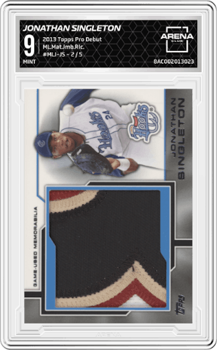 Jonathan Singleton from the 2013 Topps Pro Debut set graded by Arena Club and given an overall grade of 9.