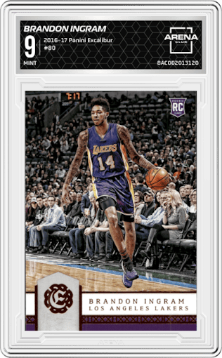 Brandon Ingram from the 2016-17 Panini Excalibur set graded by Arena Club and given an overall grade of 9.