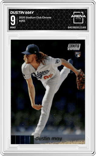 Dustin May from the 2020 Topps Stadium Club Chrome set graded by Arena Club and given an overall grade of 9.