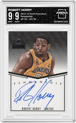 Robert Horry from the 2014-15 Panini Paramount set graded by Arena Club and given an overall grade of 9.