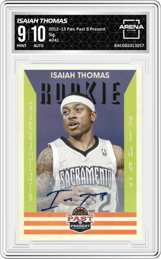 Isaiah Thomas from the 2012-13 Panini Past & Present set graded by Arena Club and given an overall grade of 9.