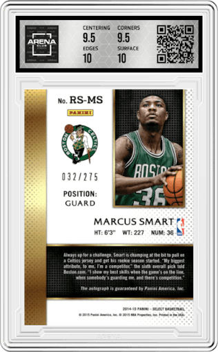 Marcus Smart  from the 2014-15 Panini Select set graded by Arena Club and given an overall grade of 10.