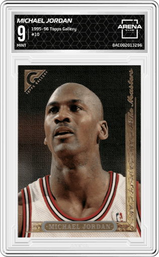 Michael Jordan  from the 1995-96 Topps Gallery set graded by Arena Club and given an overall grade of 9.