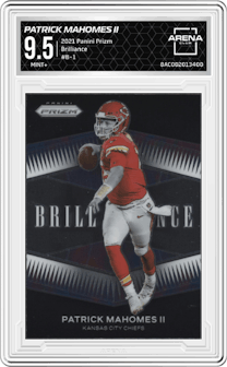 Patrick Mahomes II from the 2021 Panini Prizm set graded by Arena Club and given an overall grade of 9.5.