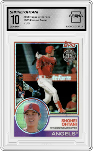 Shohei Ohtani from the 2018 Topps Silver Pack  set graded by Arena Club and given an overall grade of 10.