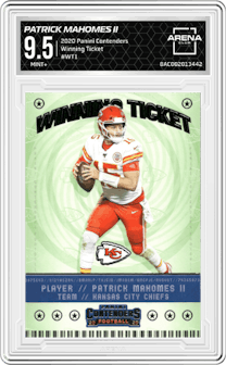 Patrick Mahomes II from the 2020 Panini Contenders set graded by Arena Club and given an overall grade of 9.5.