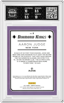 Aaron Judge from the 2021 Panini Donruss set graded by Arena Club and given an overall grade of 9.
