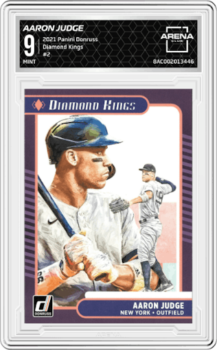 Aaron Judge from the 2021 Panini Donruss set graded by Arena Club and given an overall grade of 9.