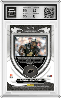 Rondale Moore from the 2021 Panini Prizm Draft Picks set featuring a Silver Prizm parallel graded by Arena Club and given an overall grade of 10.