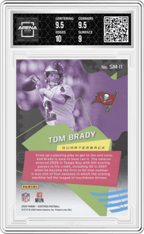Tom Brady from the 2020 Panini Certified set graded by Arena Club and given an overall grade of 9.5.