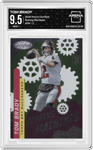 Tom Brady from the 2020 Panini Certified set graded by Arena Club and given an overall grade of 9.5.