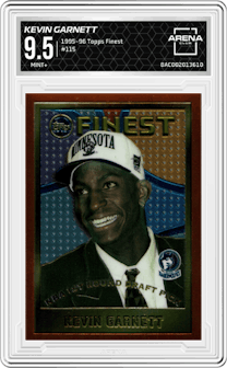 Kevin Garnett from the 1995-96 Topps Finest set graded by Arena Club and given an overall grade of 9.5.