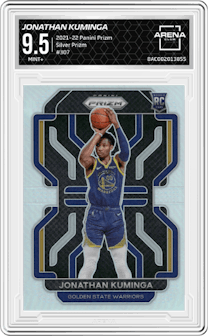  Jonathan Kuminga  from the 2021-22 Panini Prizm  set featuring a Silver Prizm parallel graded by Arena Club and given an overall grade of 9.5.