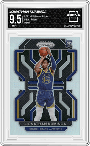  Jonathan Kuminga  from the 2021-22 Panini Prizm  set featuring a Silver Prizm parallel graded by Arena Club and given an overall grade of 9.5.