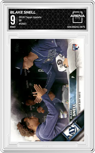Blake Snell from the 2016 Topps Update Series set graded by Arena Club and given an overall grade of 9.