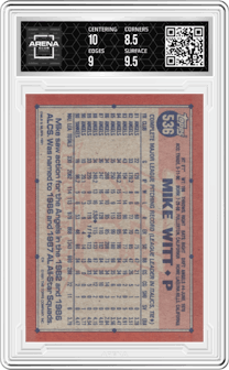 Mike Witt  from the 1991 Topps set graded by Arena Club and given an overall grade of 9.