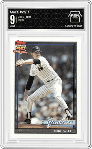 Mike Witt  from the 1991 Topps set graded by Arena Club and given an overall grade of 9.