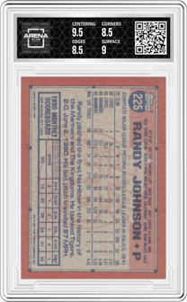 Randy Johnson from the 1991 Topps set graded by Arena Club and given an overall grade of 9.