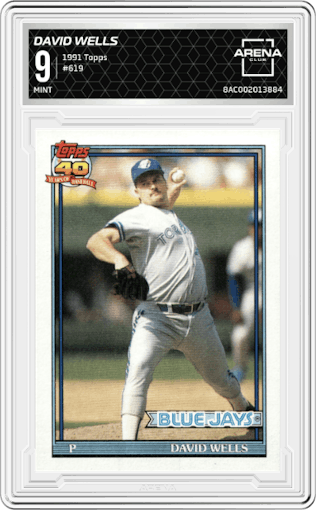  David Wells from the 1991 Topps set graded by Arena Club and given an overall grade of 9.