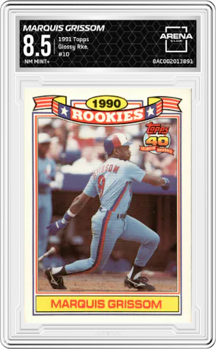 Marquis Grissom from the 1991 Topps set graded by Arena Club and given an overall grade of 8.5.