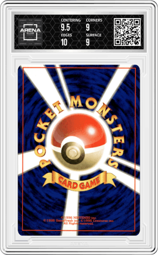Pinsir from the 1997 Pokemon JPN set graded by Arena Club and given an overall grade of 9.5.