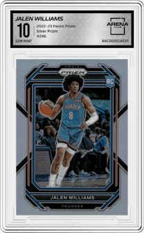 Jalen Williams from the 2022-23 Panini Prizm  set featuring a Silver Prizm parallel graded by Arena Club and given an overall grade of 10.