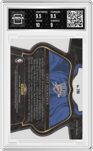 Chet Holmgren from the 2022-23 Panini Select set graded by Arena Club and given an overall grade of 9.5.