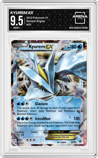 Kyurem EX from the 2015 Pokemon XY set graded by Arena Club and given an overall grade of 9.5.