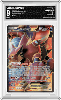 Volcanion EX from the 2016 Pokemon XY set graded by Arena Club and given an overall grade of 9.