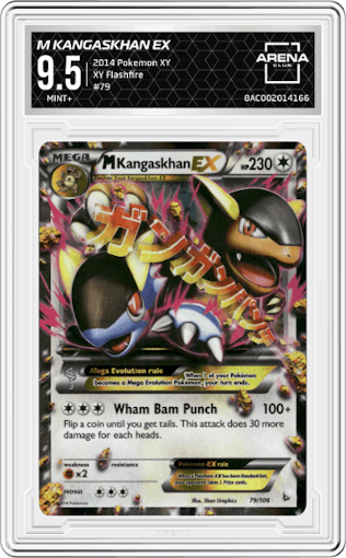 M Kangaskhan EX from the 2014 Pokemon XY set graded by Arena Club and given an overall grade of 9.5.