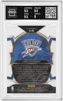 Chet Holmgren from the 2022-23 Panini Select set graded by Arena Club and given an overall grade of 9.5.