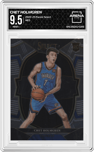 Chet Holmgren from the 2022-23 Panini Select set graded by Arena Club and given an overall grade of 9.5.